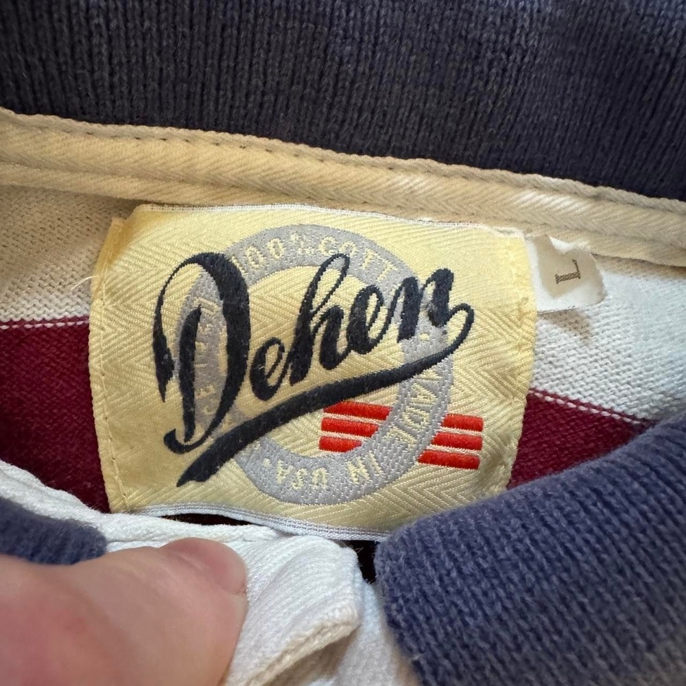 Dehen Men's Rugby Shirt Large Striped Red White Blue Heavy Vintage 90s - Picture 5 of 7